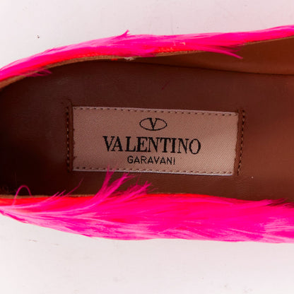 Women's Valentino feather leather ankle strap ballet flats
