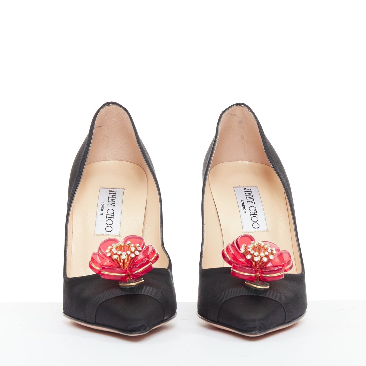 Women's Jimmy Choo Entice satin grosgrain flower brooch pumps