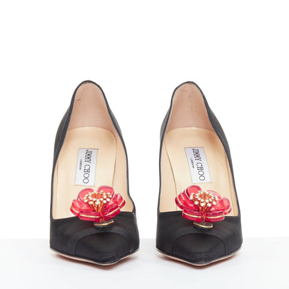 Women's Jimmy Choo Entice satin grosgrain flower brooch pumps