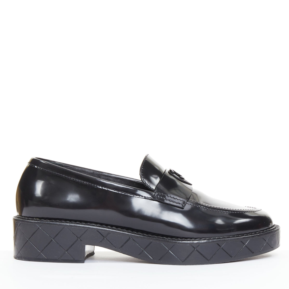 Women's Chanel Heart CC leather quilted platform penny loafers