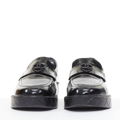 Women's Chanel Heart CC leather quilted platform penny loafers