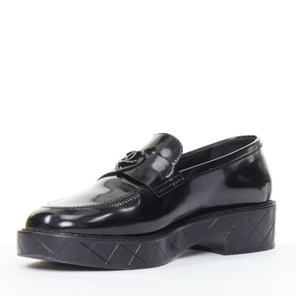 Women's Chanel Heart CC leather quilted platform penny loafers