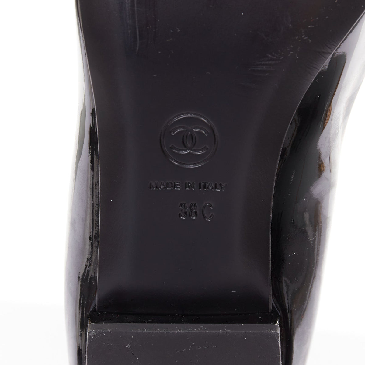 Women's Chanel patent leather silver CC logo mary jane ballet flats