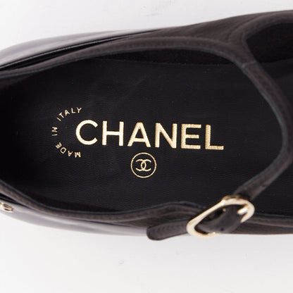 Women's Chanel patent leather silver CC logo mary jane ballet flats