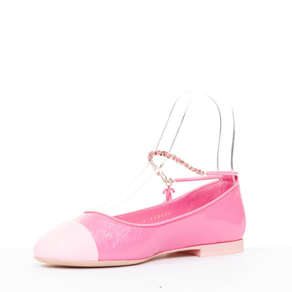 Women's Chanel crinkled leather ankle chain CC charm flats