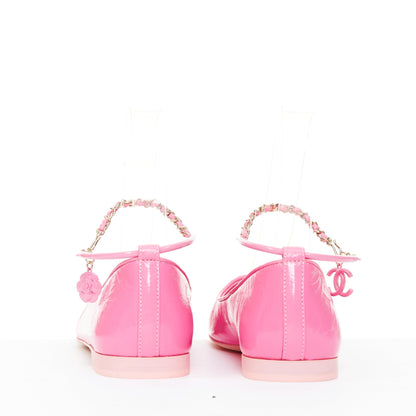 Women's Chanel crinkled leather ankle chain CC charm flats