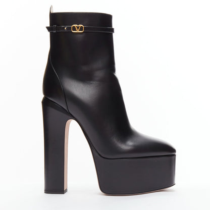 Women's Valentino Tango leather gold buckle platform boots