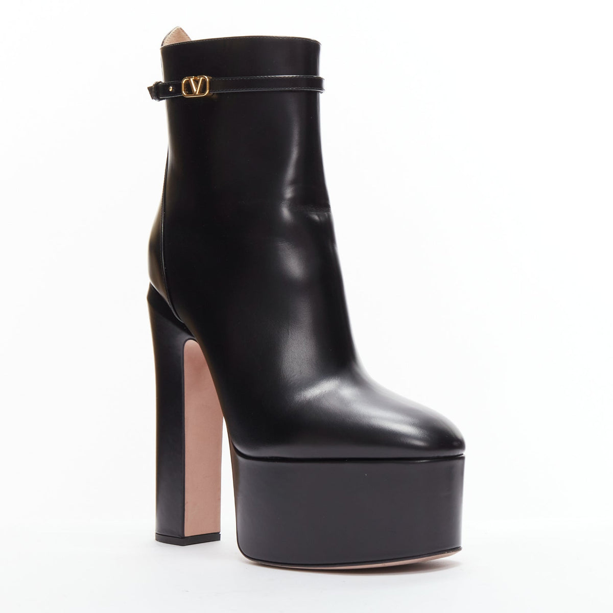 Women's Valentino Tango leather gold buckle platform boots