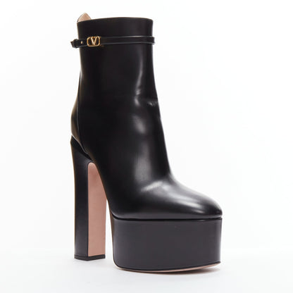 Women's Valentino Tango leather gold buckle platform boots