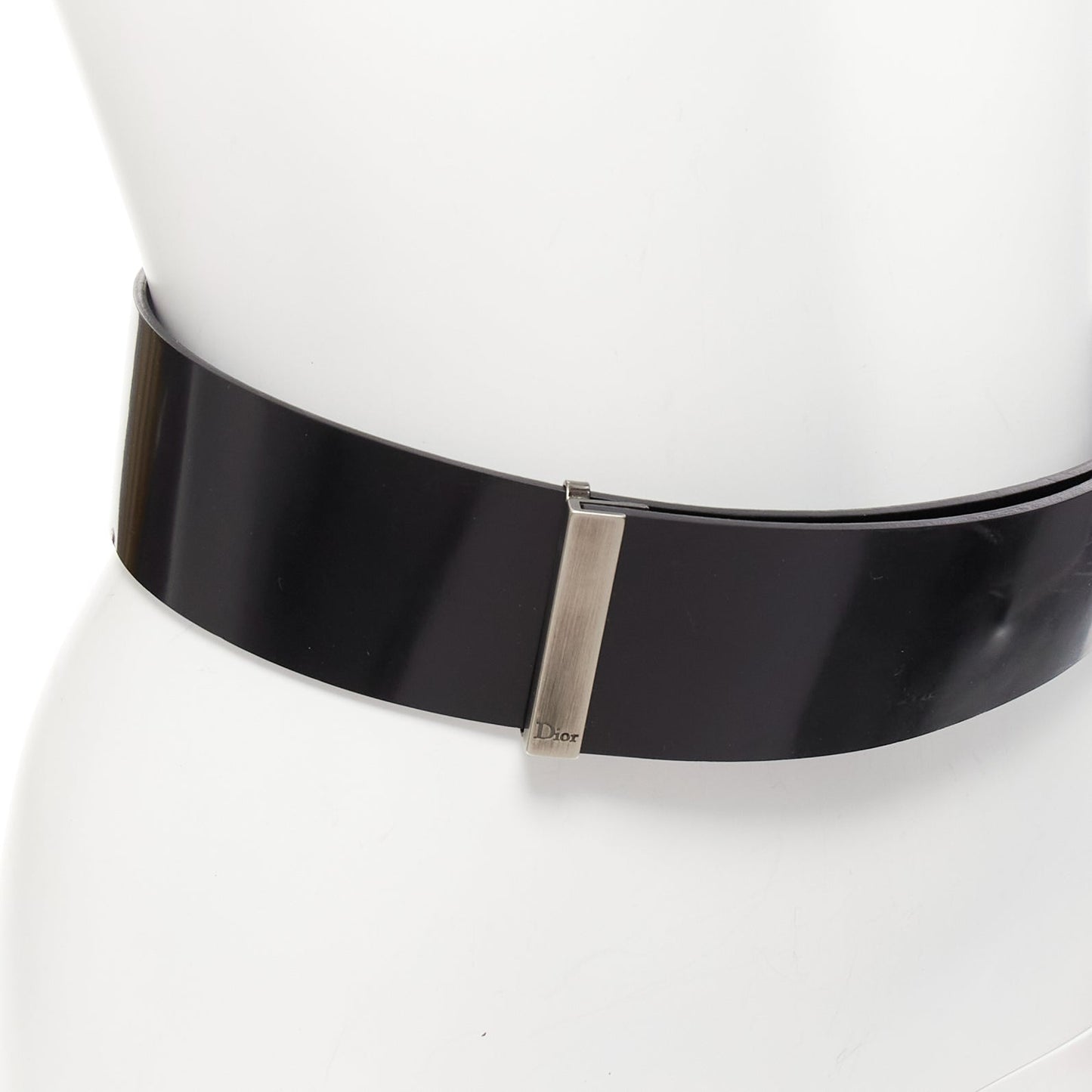 Dior minimal logo metal bar smooth calfskin wide belt