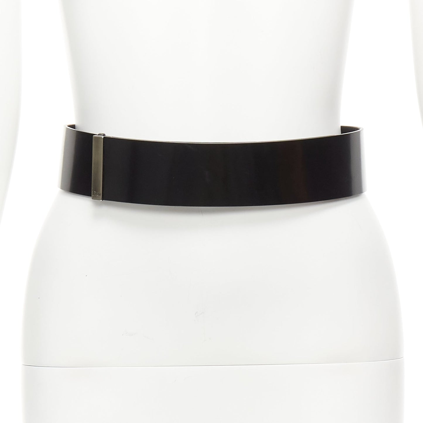 Dior minimal logo metal bar smooth calfskin wide belt