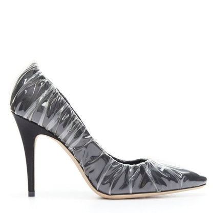 Women's Off-White Jimmy Choo black satin transparent ruche pumps