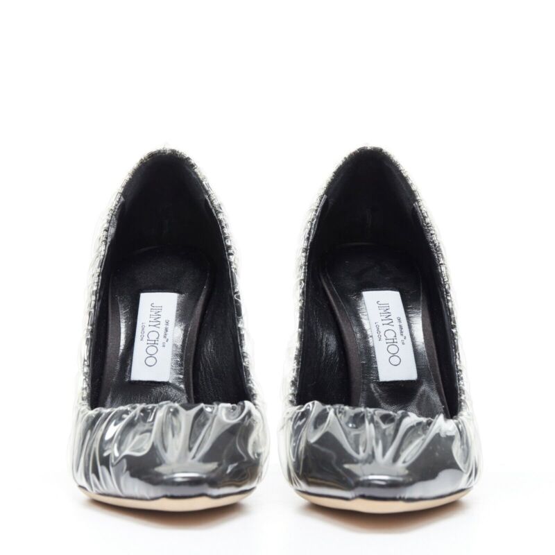 Women's Off-White Jimmy Choo black satin transparent ruche pumps