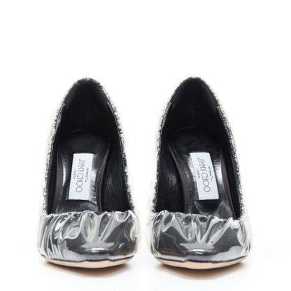 Women's Off-White Jimmy Choo black satin transparent ruche pumps