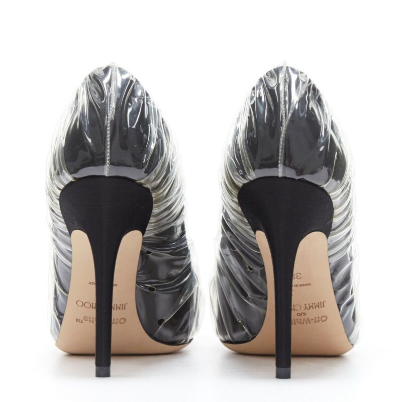 Women's Off-White Jimmy Choo black satin transparent ruche pumps