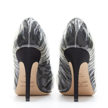 Women's Off-White Jimmy Choo black satin transparent ruche pumps