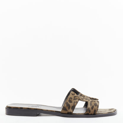 Women's Hermes Oran H logo signature leopard print leather sandals