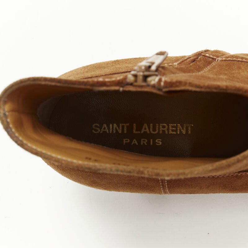 Women's Saint Laurent Wyatt tan brown suede almond toe boots