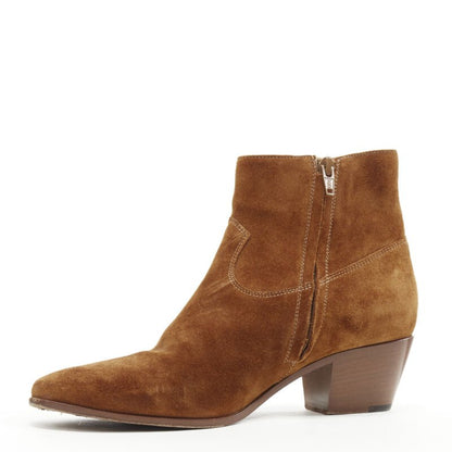 Women's Saint Laurent Wyatt tan brown suede almond toe boots