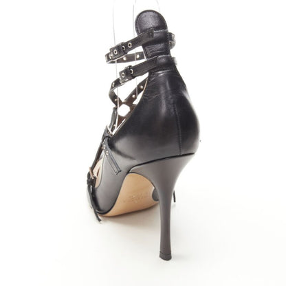 Women's Valentino leather silver grommet stud bondage harness pump