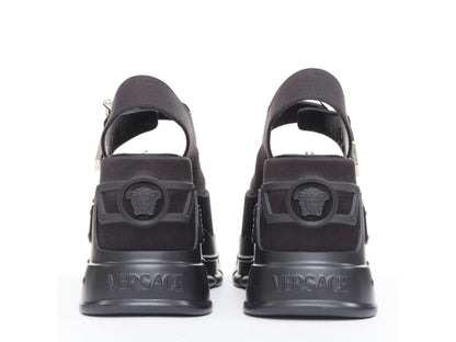 Women's Versace Black satin silk silver Medusa sandals