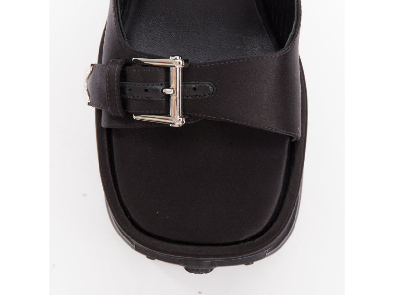 Women's Versace Black satin silk silver Medusa sandals
