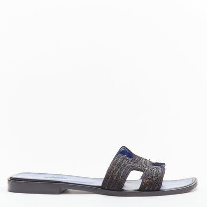 Women's Hermes Oran H logo beaded blue insole sandals