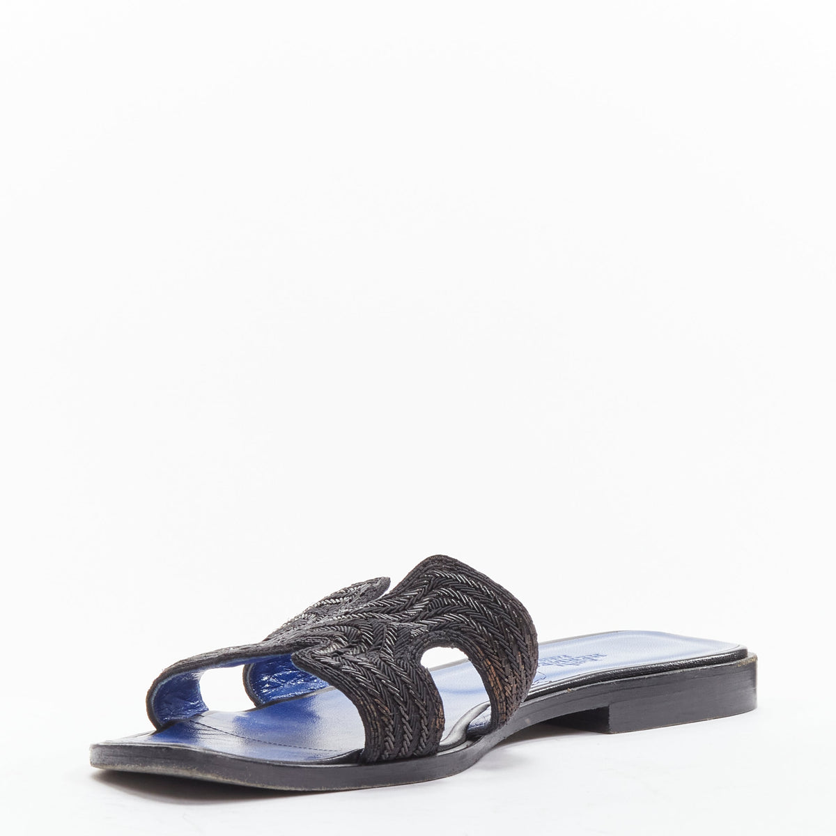 Women's Hermes Oran H logo beaded blue insole sandals