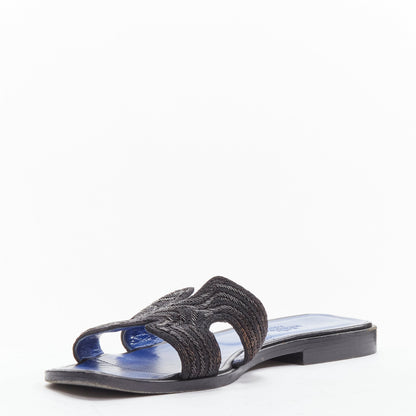 Women's Hermes Oran H logo beaded blue insole sandals