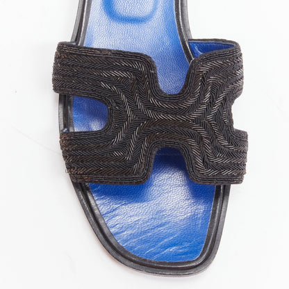 Women's Hermes Oran H logo beaded blue insole sandals