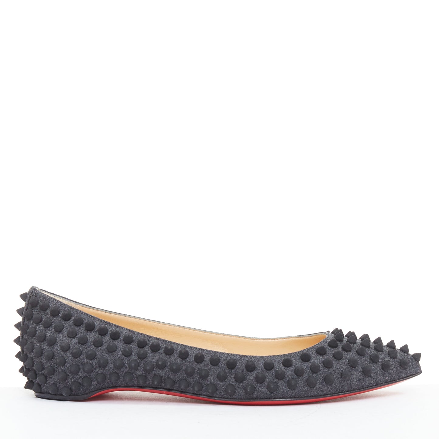Women's Christian Louboutin Pigalle Spikes Flat flannel studded shoes