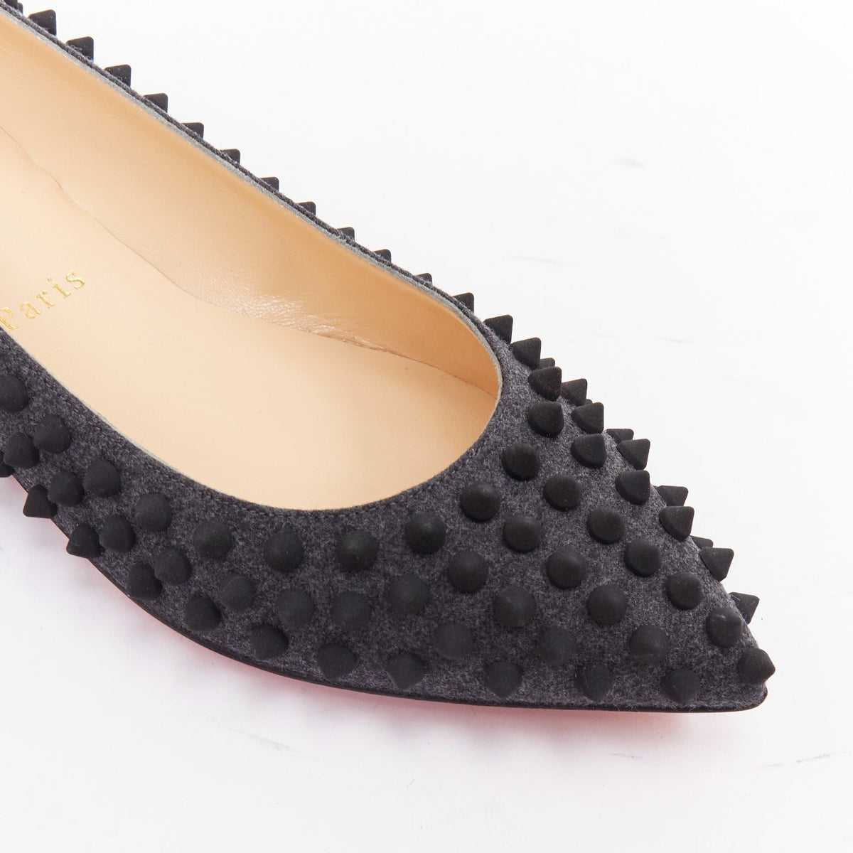 Women's Christian Louboutin Pigalle Spikes Flat flannel studded shoes