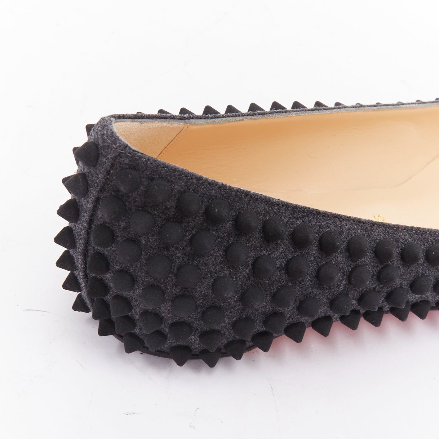 Women's Christian Louboutin Pigalle Spikes Flat flannel studded shoes