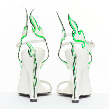 Women's Prada Flame Wedge white neon green patent Fire heel sandals