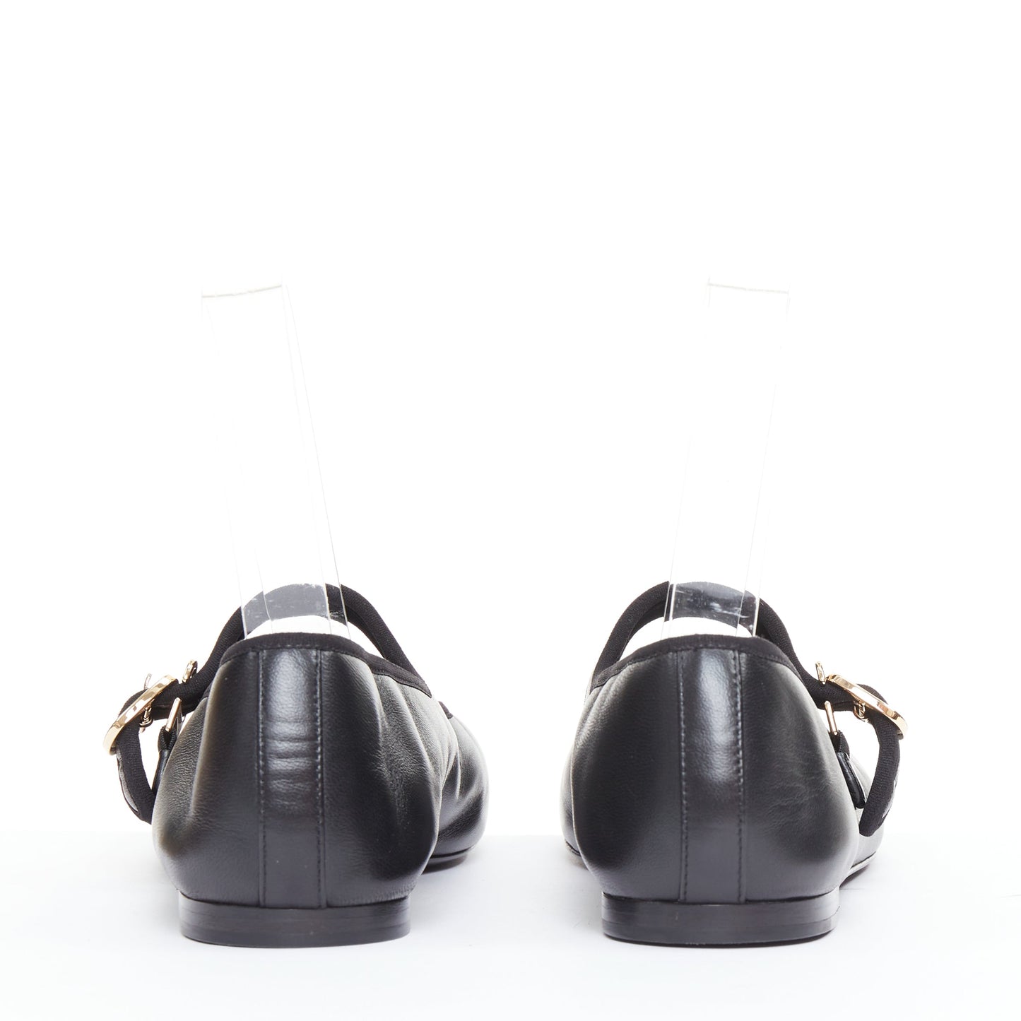 Women's Chanel black soft lambskin stitched CC cap toe flats