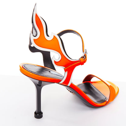 Women's Prada Flame bright orange patent Fire mid heel sandals