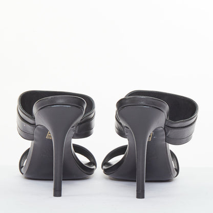 Women's Versace gold buckle black leather sandals