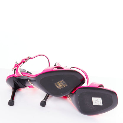 Women's Prada Flame pink patent Fire mid heel sandals