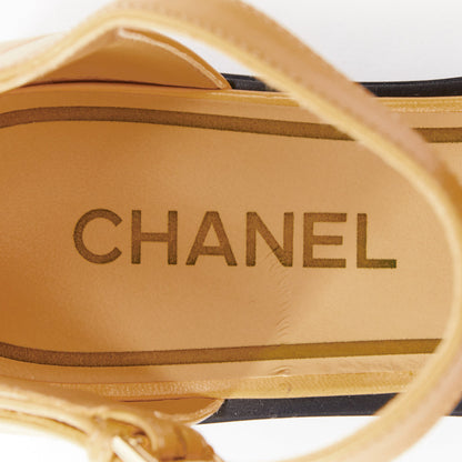 Women's Chanel beige lambskin interlocking CC chain black flats