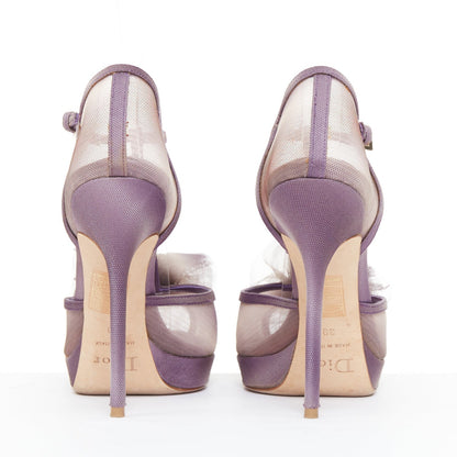 Women's Christian Dior lilac purple nude ombre satin tulle sandals
