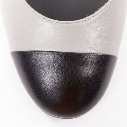 Women's Chanel grey leather pearl trimmed CC logo block heel pumps