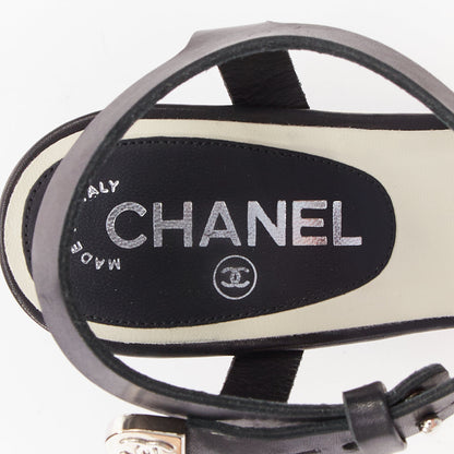 Women's Chanel bicolor calfskin silver CC wedge heels
