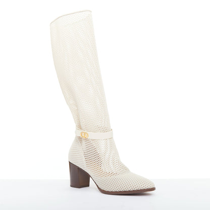 Women's Christian Dior Empreinte Montaigne mesh leather heeled boots