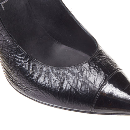Women's Chanel Sculpted Sailor Knot black leather CC cap toe pumps