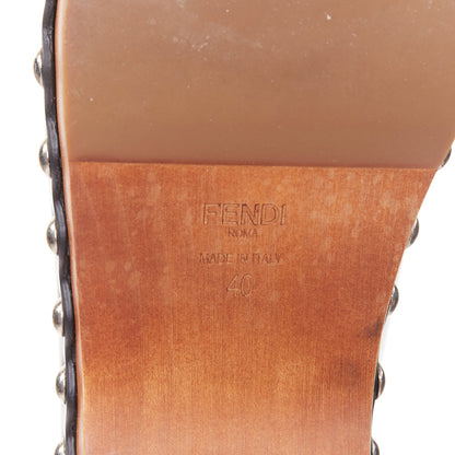 Women's Fendi Hypnoteyes Monster Bag Bug stud brown wooden clog mules