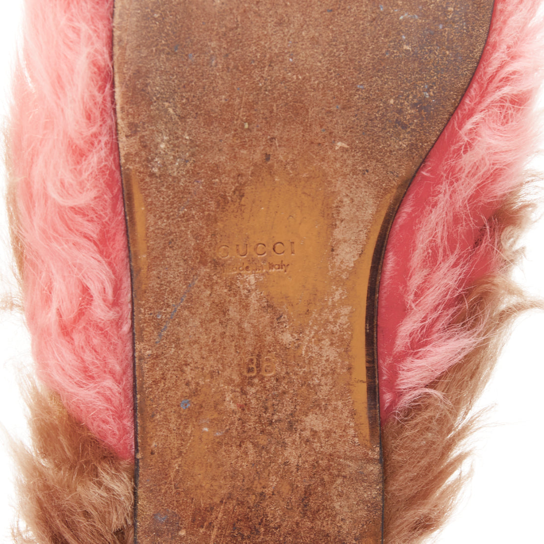 Women's Gucci Princetown pink brown high pile fur horsebit mules