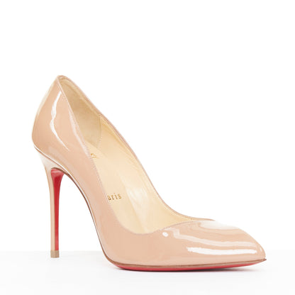 Women's Christian Louboutin Pigalle nude patent leather point toe pumps