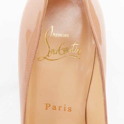 Women's Christian Louboutin Pigalle nude patent leather point toe pumps