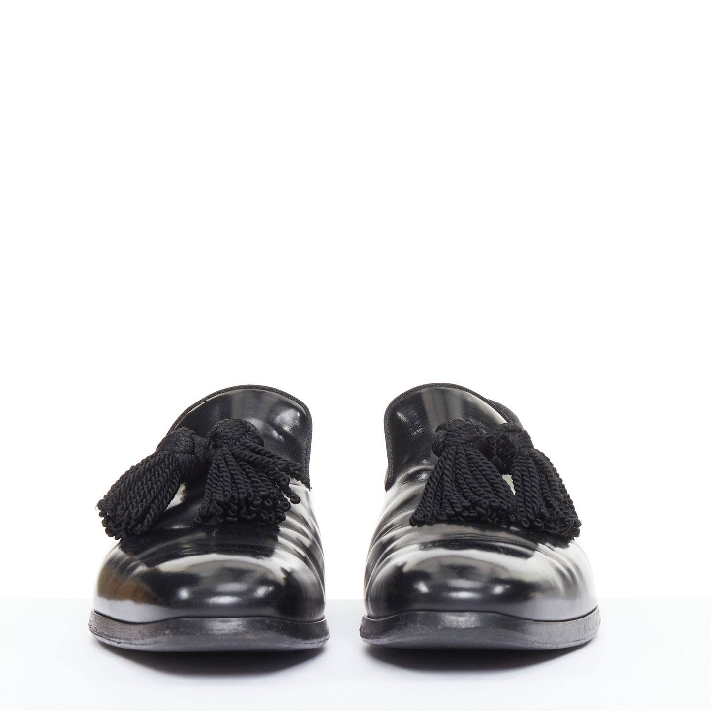 Men's Jimmy Choo Foxley black shiny calf leather rope tassel loafers