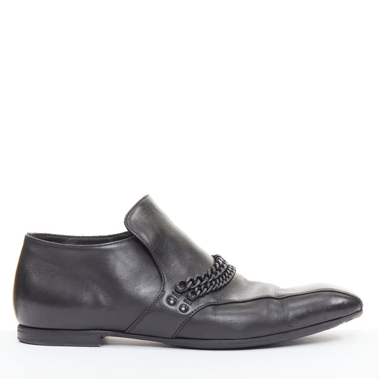 Men's Bottega Veneta black leather dual tonal chain loafers